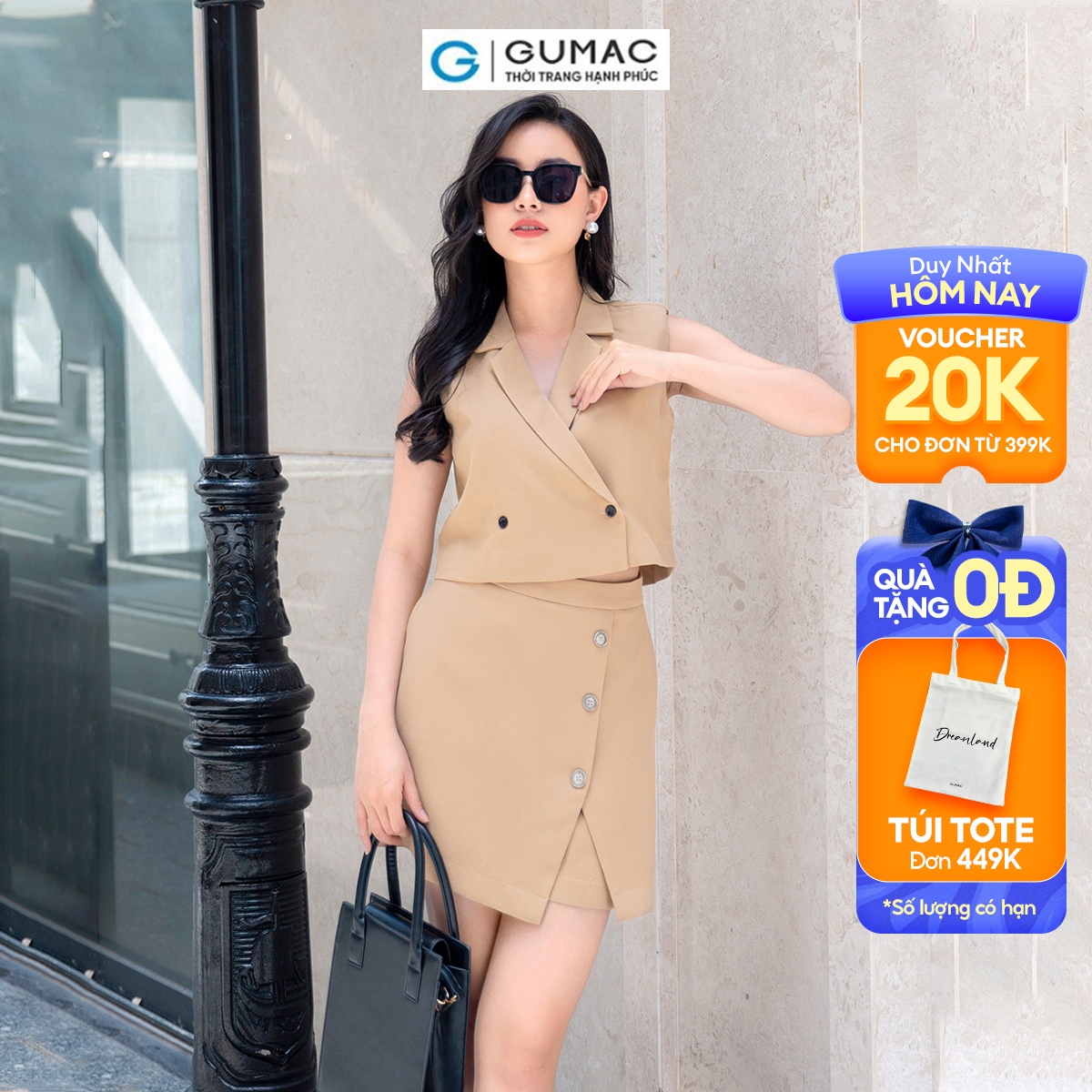 Quần short nữ giả váy lai xẻ V dây kéo sau thời trang sang trọng thanh lịch GUMAC QD09019