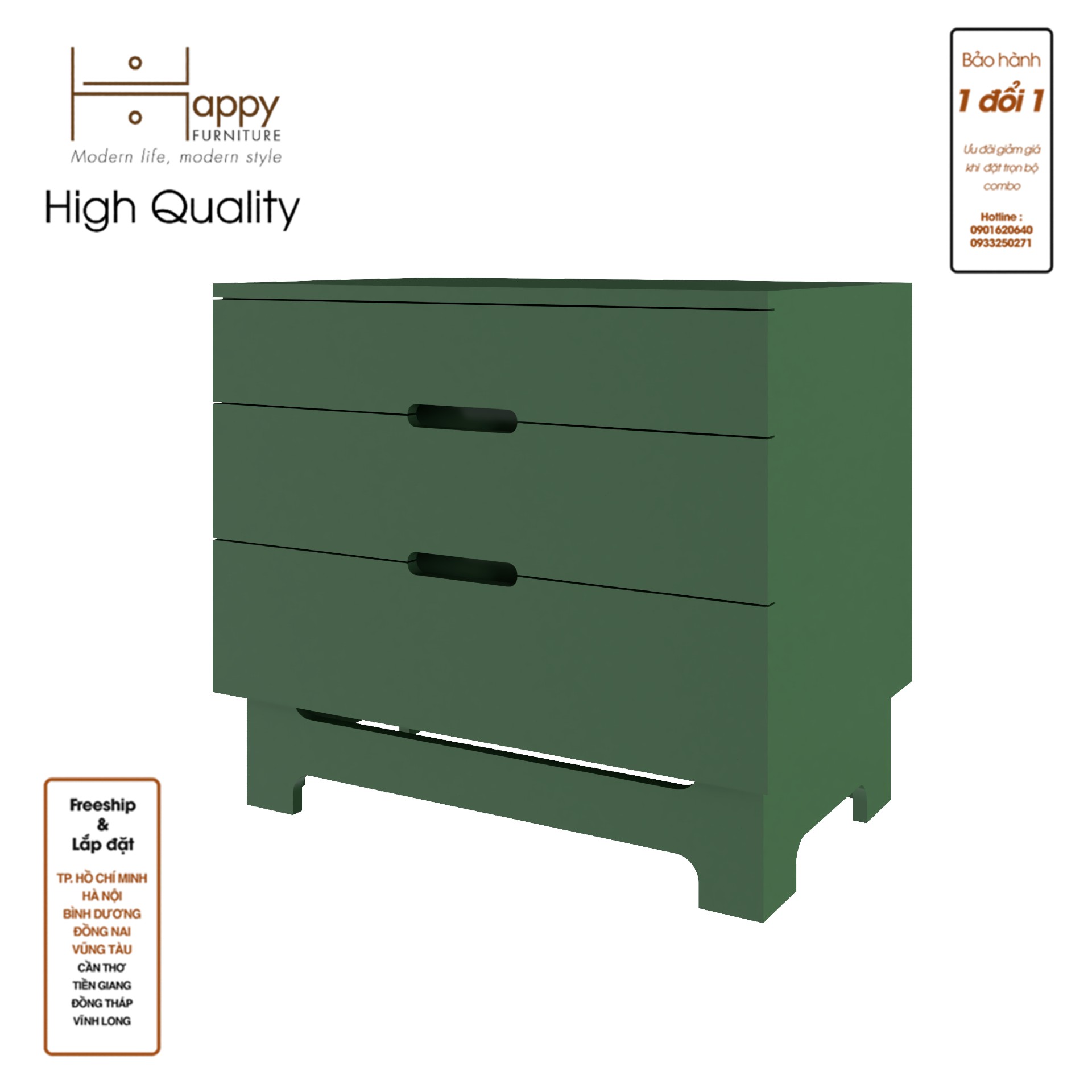 [Happy Home Furniture] MOLLY, Tủ lưu trữ 3 ngăn kéo, 70cm x 45cm x 62cm ( DxRxC), THK_106