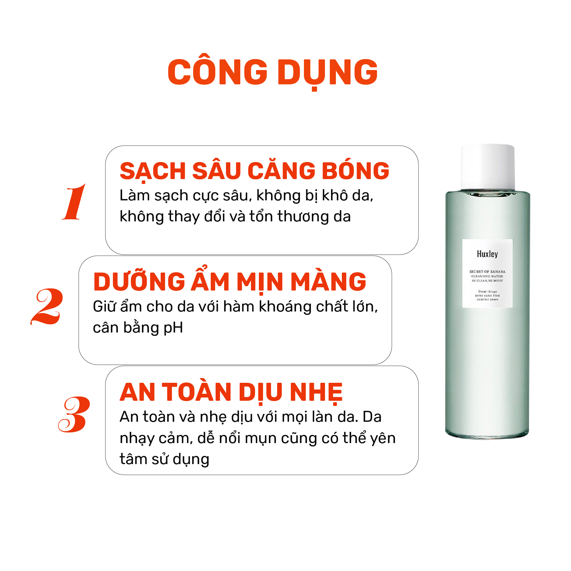 Nước tẩy trang làm sạch sâu kiểm soát bã nhờn cho da Huxley Cleansing Water Be Clean Be Moist 200ml