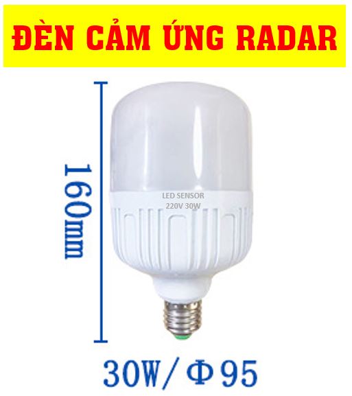 Bóng đèn led cảm ứng radar 15w, bóng đèn cảm ứng nhạy 20 mét