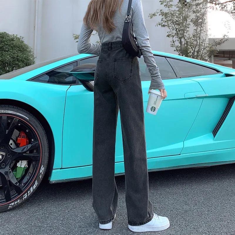 Quần Jeans Màu Đen Khói Nam Nữ Unisex Ống Suông Cạp Cao Chất Loại 1 Phong Cách Ulzzang Mặc Hàng Ngày Đi Học Đi Làm