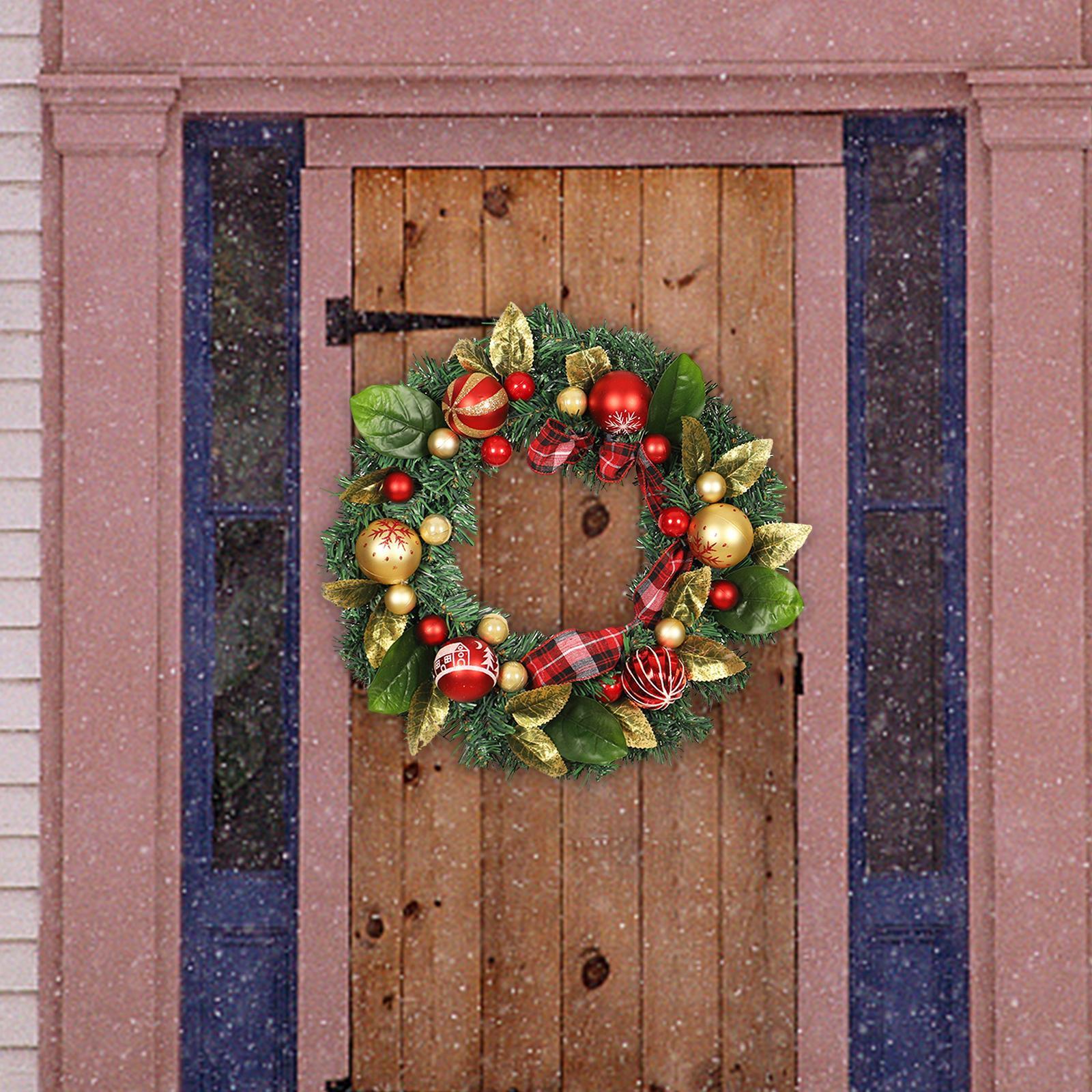 16inch Christmas Ball Wreath Shatterproof Hanging Glitter Garland Ornaments Door Wreaths for Xmas Front Yard Thanksgiving Holiday Decor