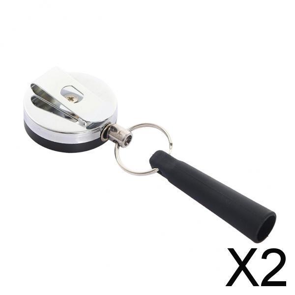 2xRetractable Anti-Theft Wire Rope Pen Holder Key Ring Reel Buckle with Clip
