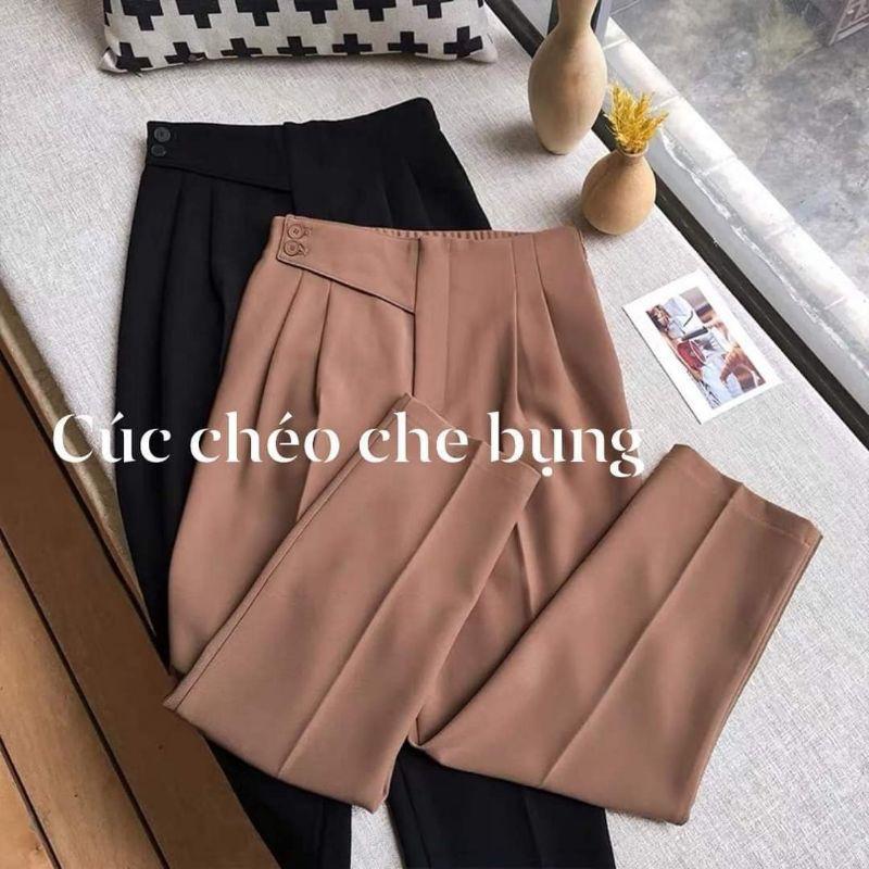 Quần baggy nữ 2 khuy lệch cạp lưng chun