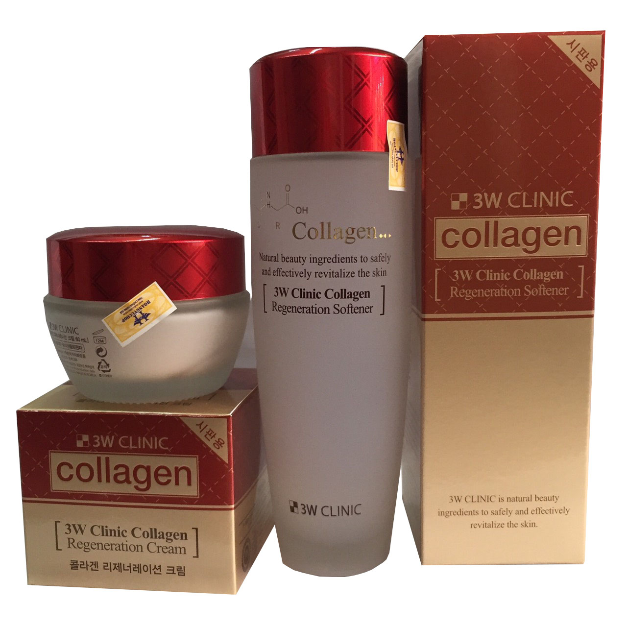 Combo Nước Hoa Hồng 3W Clinic Collagen Regeneration Softener 150 ml(đỏ) Và Kem Dưỡng Trắng Sáng Tái Tạo Da 3W Clinic Collagen Regeneration Cream( 60ml)