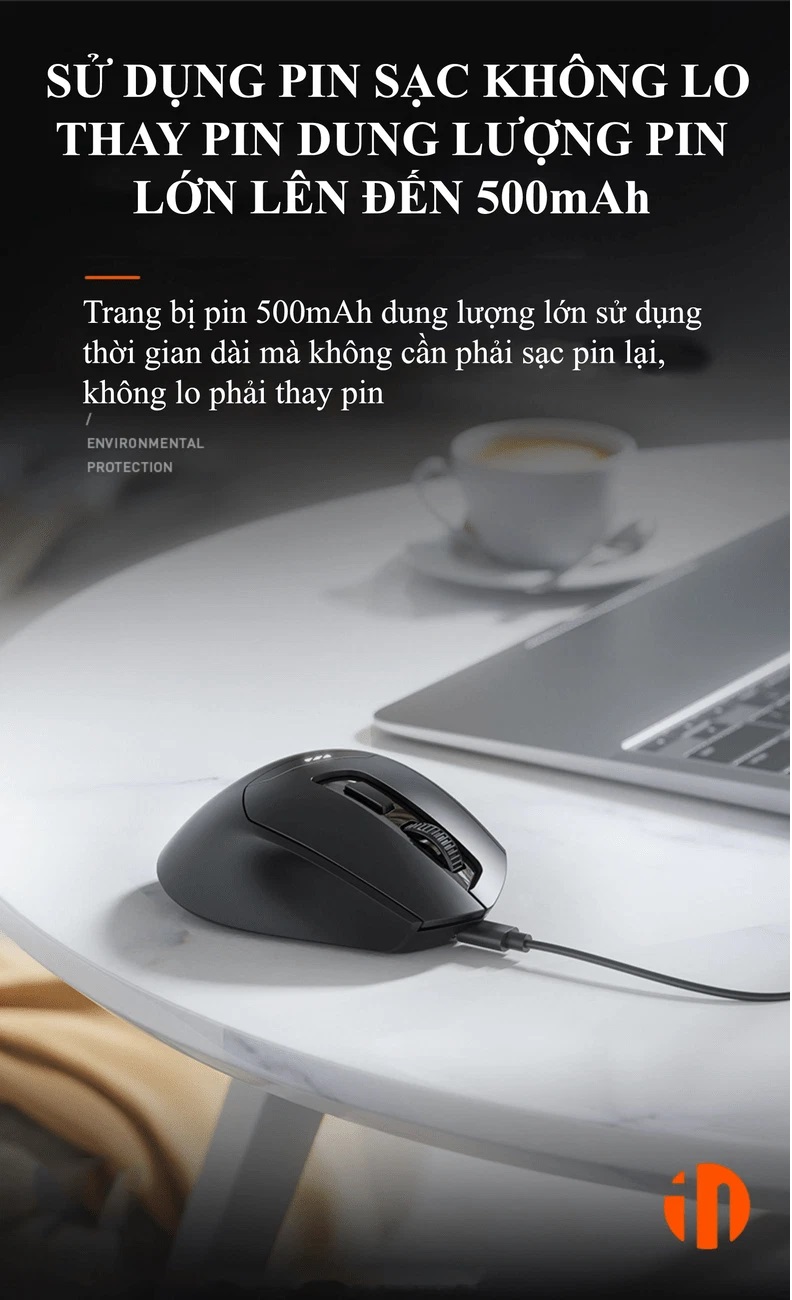 Chuột không dây DR01 sử dụng pin sạc thiết kế hiện đại với độ DPI lên đến 1600 có đèn led báo hiệu dung lượng pin - JL