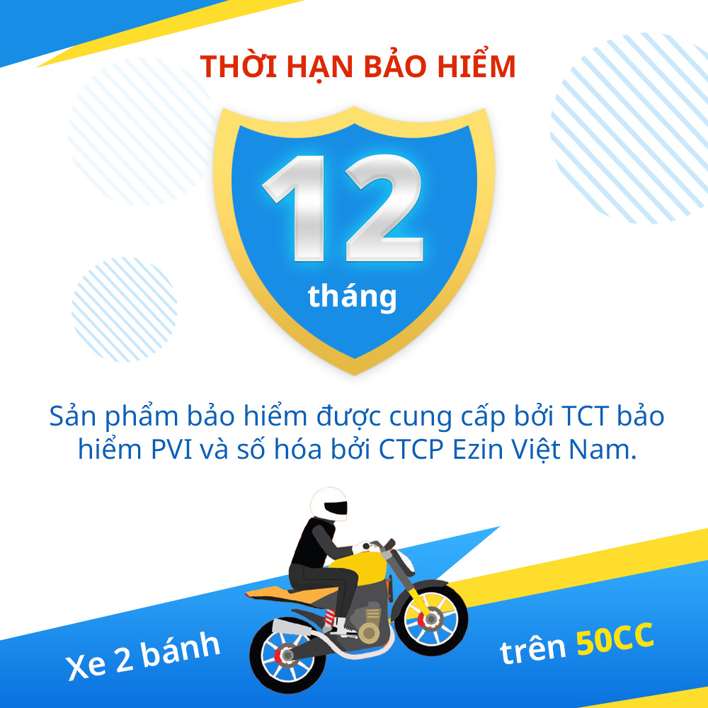 Bảo hiểm bắt buộc trách nhiệm dân sự xe máy điện tử PVI 2 Bánh Trên 50cc 1 năm