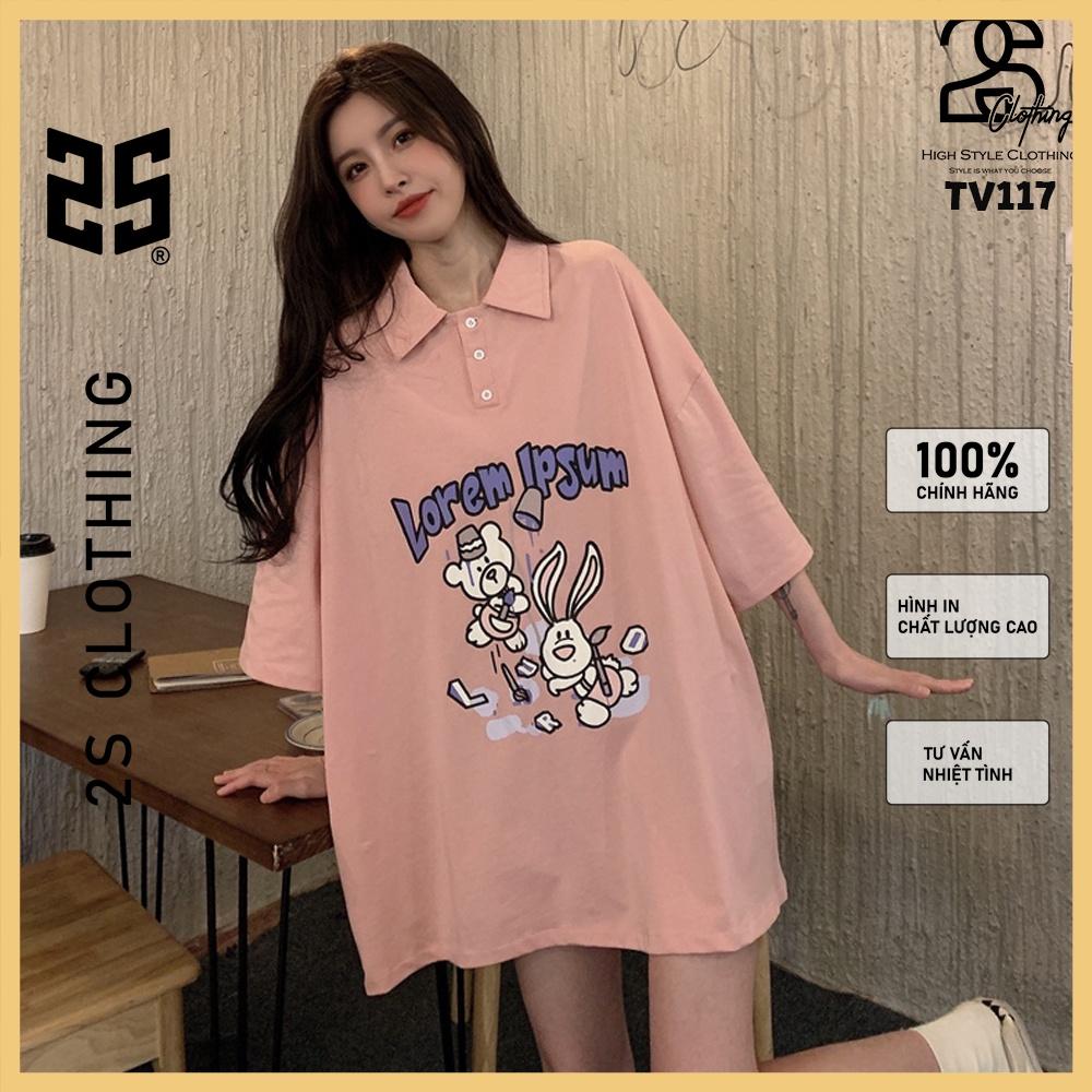 Áo Thun Nữ Có Cổ Form Rộng Tay Lỡ 2s Clothing Áo Thun Nữ Dáng Dài Giấu Quần Oversize Cotton Giá Rẻ In Hình Anime TV117
