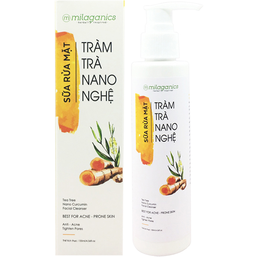 Combo Face Sáng Mịn Sạch Mụn Milaganics: Tẩy Tế Bào Chết Cà phê Milaganics 280g + Sửa Rửa Mặt Tràm Trà Nano Nghệ Milaganics 135ml