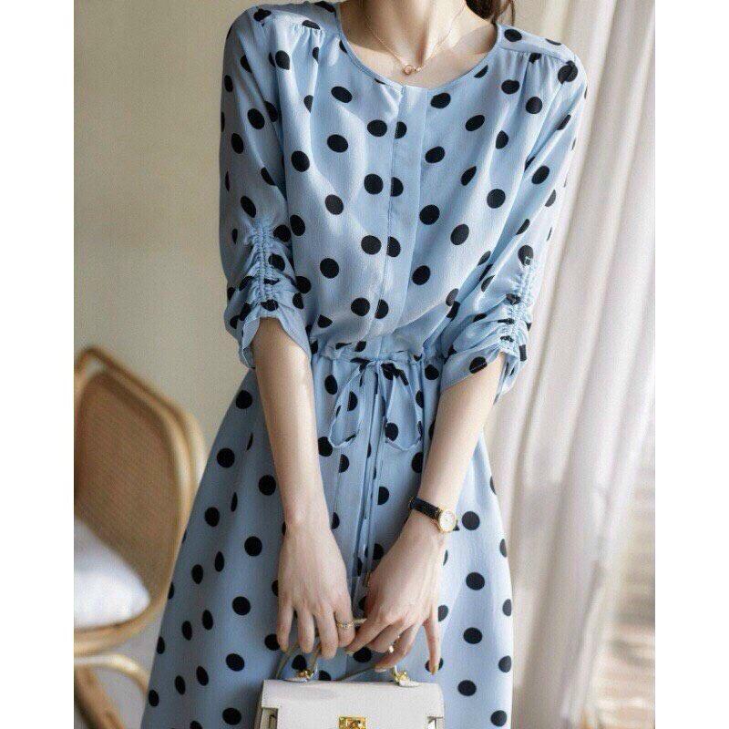 ĐẦM XÒE XANH CHẤM BI ĐEN SIÊU XINH