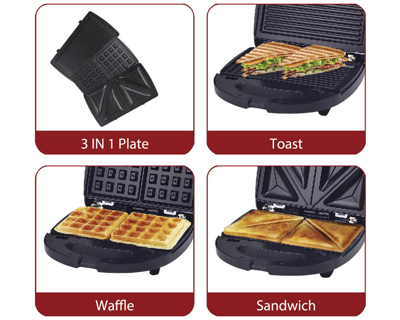 Kẹp nướng bánh Sanwich 3 in 1 Tiross TS9669 - Hàng chính hãng