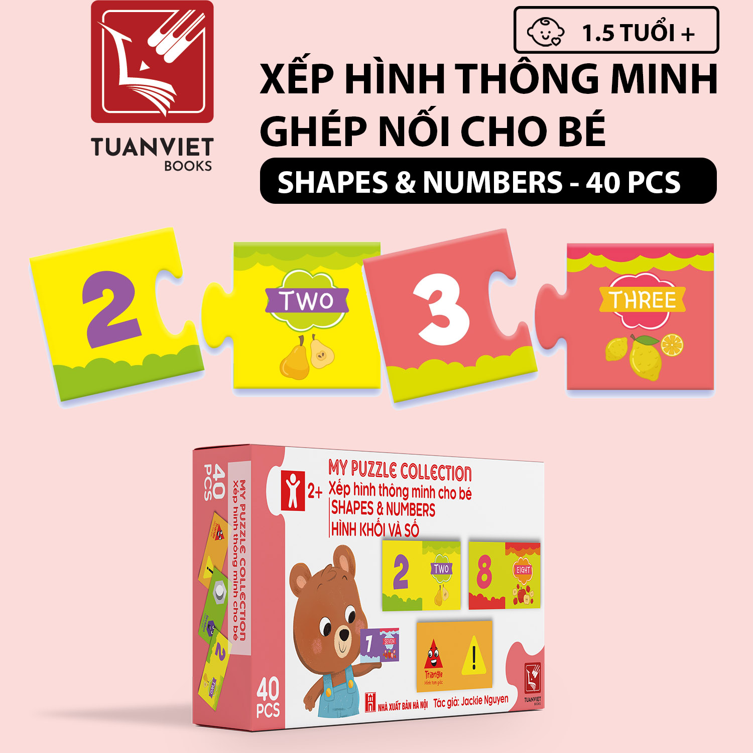 Bộ Xếp hình Ghép nối Thông Minh - Cho bé 1,5t + - 6 Chủ đề (Song ngữ Việt Anh)