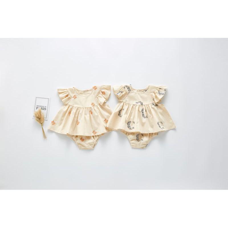 SET BỘ BABYDOLL CHO BÉ GÁI - HỌA TIẾT LÁ CÂY,Size 100 (11-14kg)