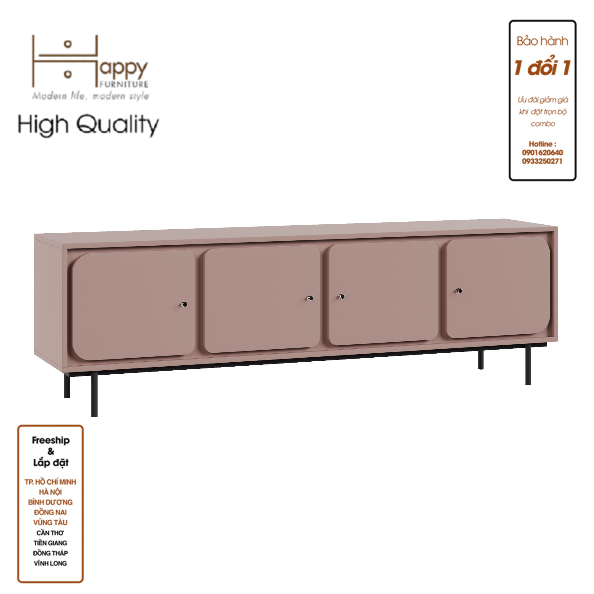 [Happy Home Furniture] SWEETY , Tủ TV 4 cánh mở - chân sắt , 180cm x 40cm x 56cm ( DxRxC), KTV_017