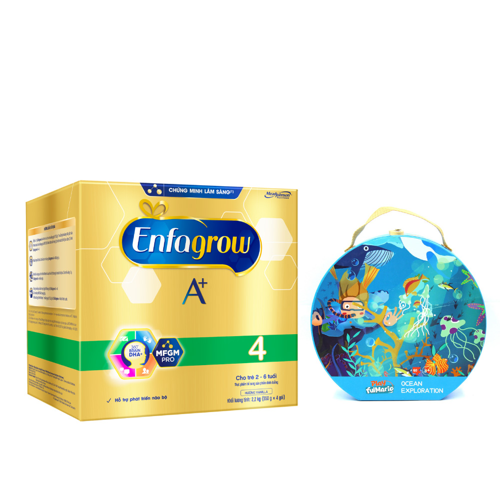 Bộ 1 Hộp Sữa Bột Enfagrow A+ 4 Với DHA Và MFGM Cho Trẻ Từ 2-6 Tuổi – Hộp 2.2kg - Tặng 1 Đồ Chơi Xếp Hình Thế Giới Đại Dương