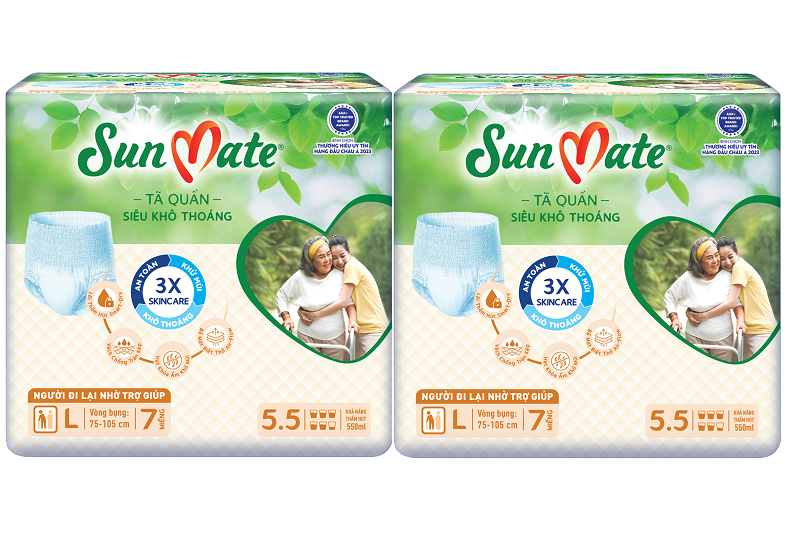 Combo 2 Gói Tã Quần Người Lớn Sunmate Khô Thoáng L7