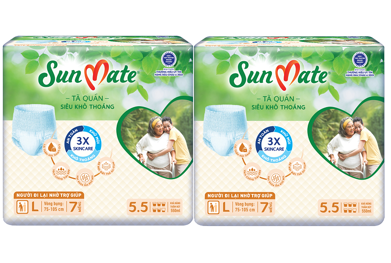 Combo 2 Gói Tã Quần Người Lớn Sunmate Khô Thoáng L7 (7 Miếng/ Gói)