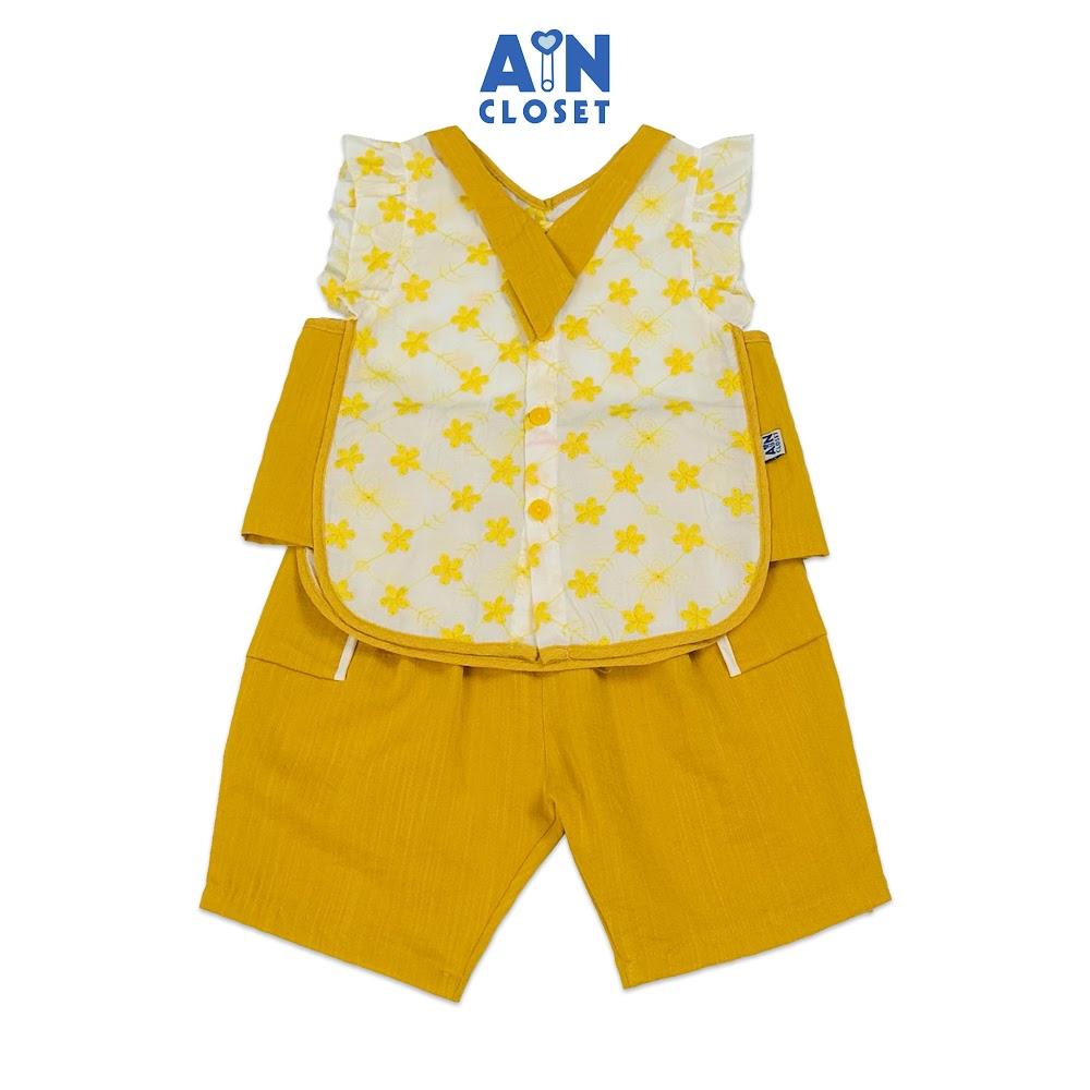Bộ quần áo Lửng bé gái họa tiết Hoa Vàng cổ V cotton thêu - AICDBGN48G9X - AIN Closet