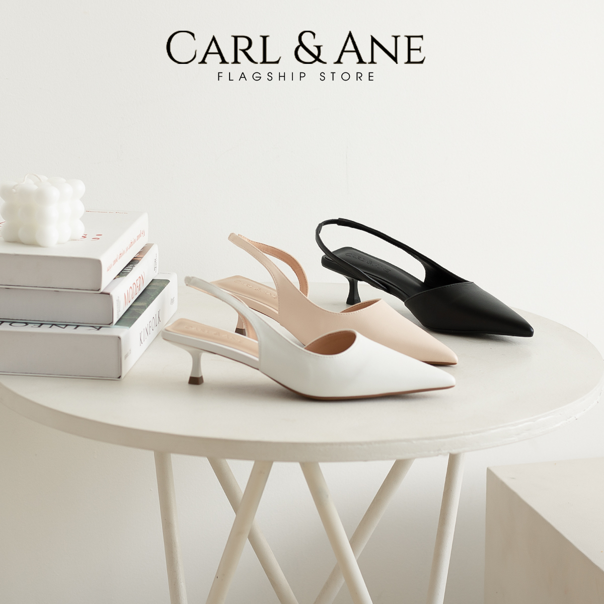 Carl &amp; Ane - Giày cao gót nữ dáng Slingback mũi nhọn phong cách thanh lịch - CL037