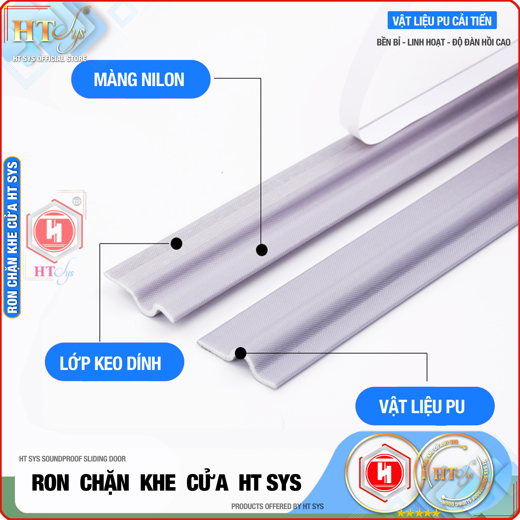 Ron chặn khe cửa HT SYS - Ngăn gió cách âm - Chống bụi, ngăn côn trùng, chống thoát khí điều hòa - Ron chặn khe cửa đa năng chất liệu PU cải tiến - Hàng Chính Hãng