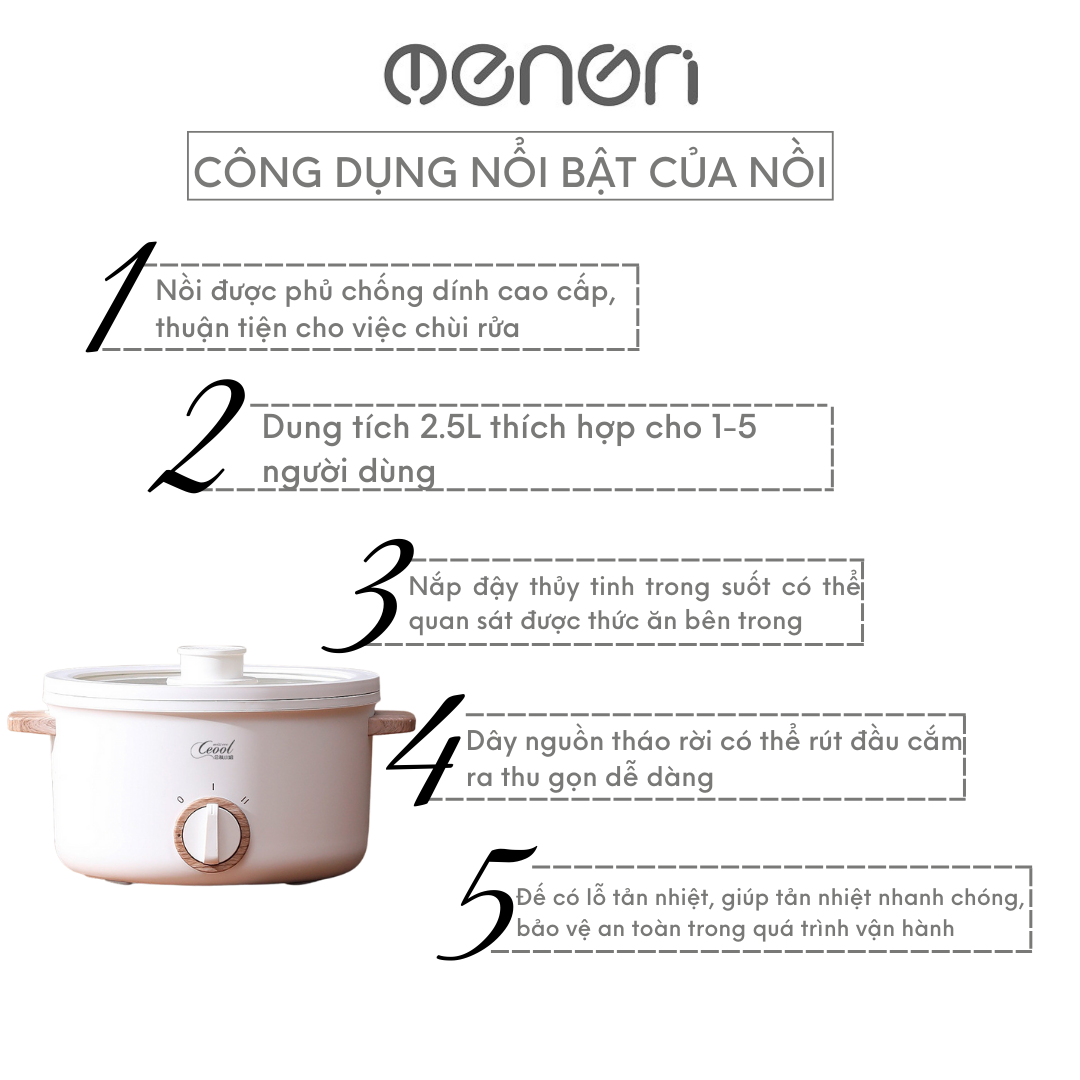 Nồi Điện Đa Năng OENON 2.5L Công Suất 700W Chống Dính 3 Lớp Phù Hợp Nấu Lẩu, Rán, Chiên, Xào - Hàng Chính Hãng