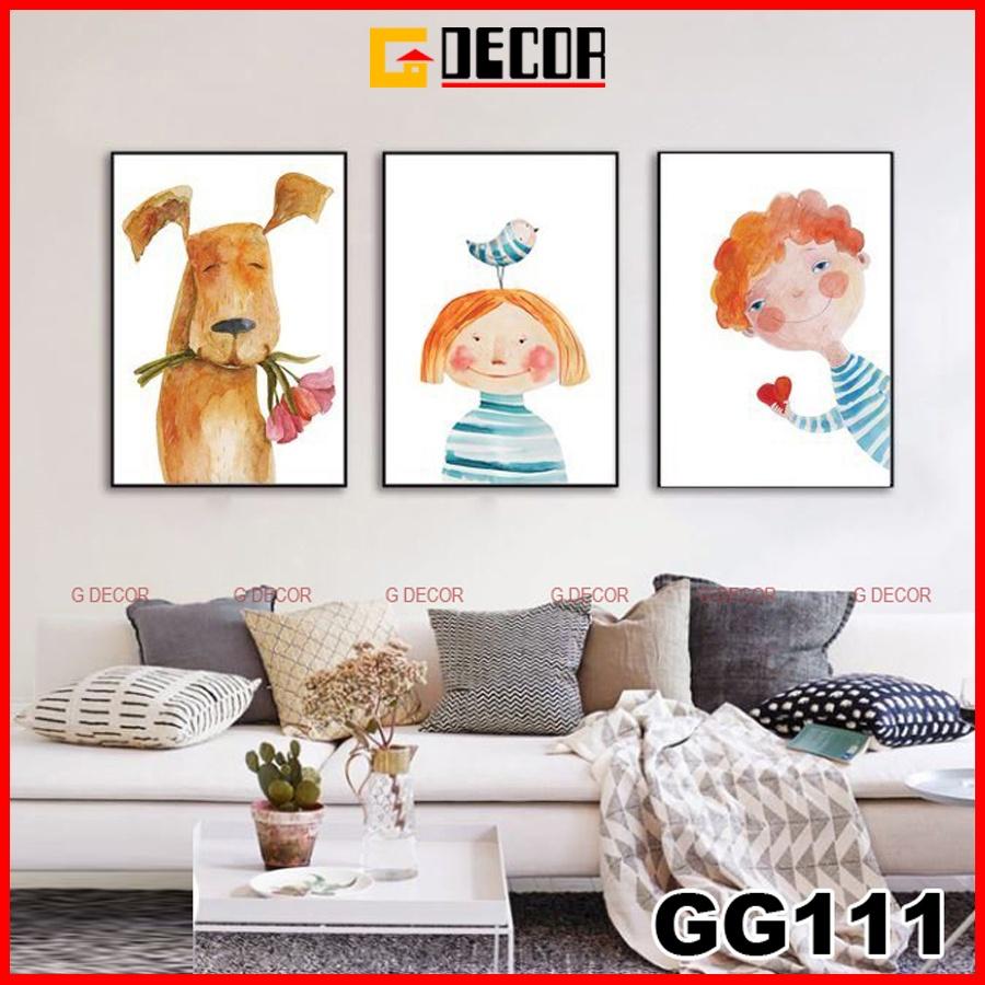 Tranh treo tường canvas 3 bức phong cách hiện đại Bắc Âu 111, tranh anime trang trí phòng cho bé, phòng khách, phòng ngủ