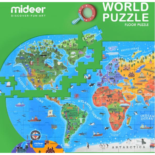 Bộ xếp hình puzzle valy Mideer 100 mảnh ghép dành cho bé 4 tuổi trở lên - Chủ đề Thế giới chúng ta MD3027