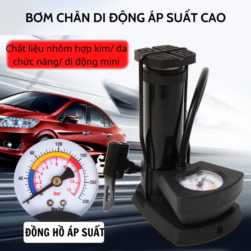 Bơm Hơi Đạp Chân Đút Cốp Cho ÔTÔ , Xe Máy, Xe Đạp, Bơm Bong Bóng Đa Năng Có Trợ Lực Loại Tốt