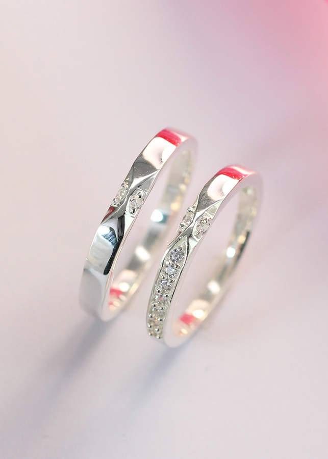 Nhẫn đôi bạc nhẫn cặp bạc đẹp đính đá cách điệu ND0368