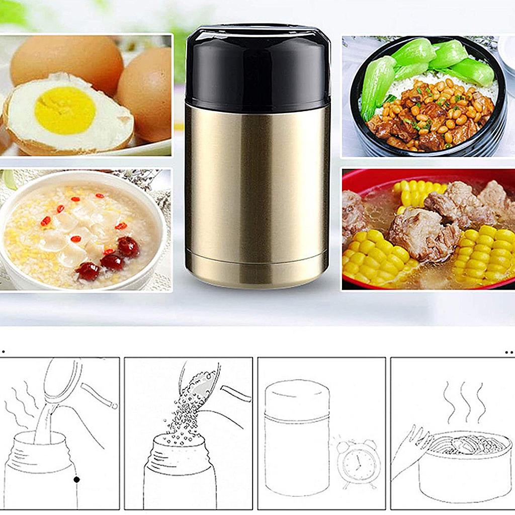 Insulated Lunch Container Food Jar Stainless Steel Vacuum Bento Lunch Box Golden