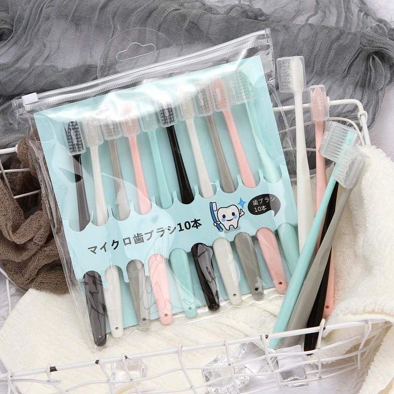 Set 10 Bàn Chải Đánh Răng Hàn Quốc Có Nắp Tặng Kèm Túi Zip Kháng Khuẩn