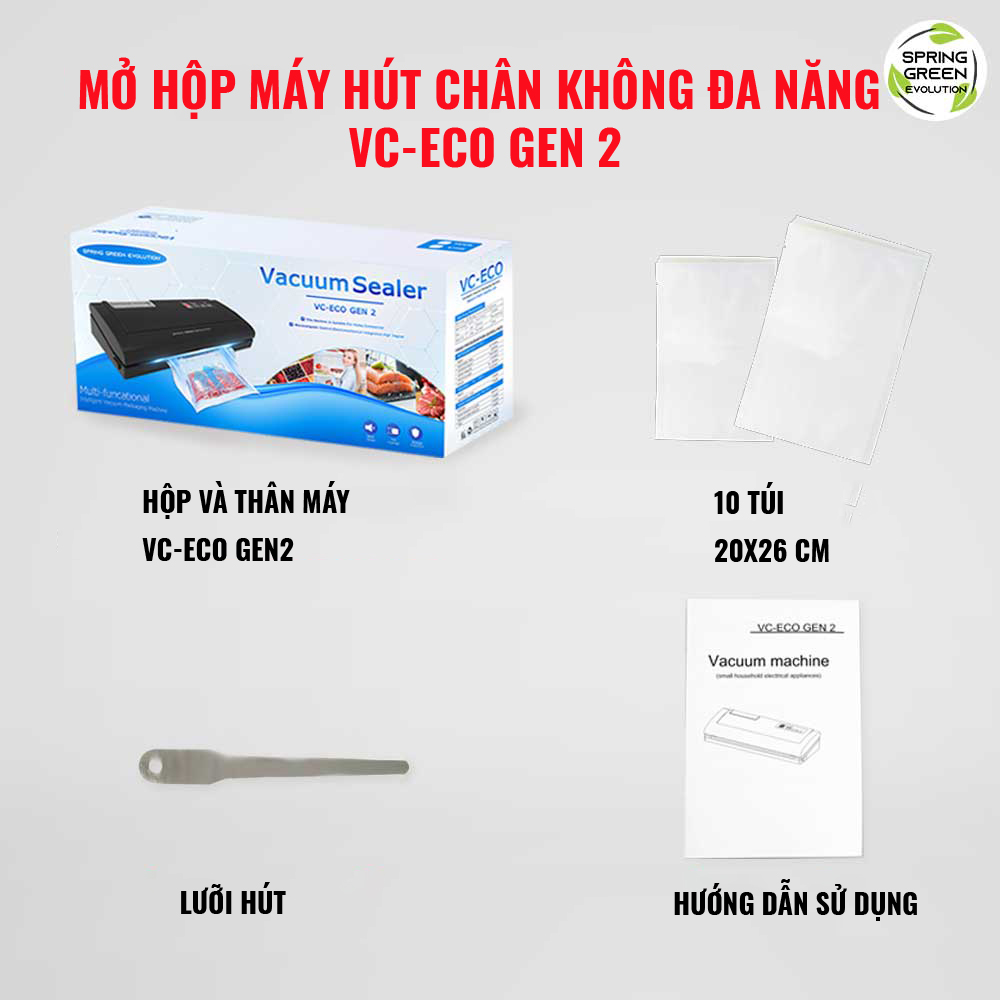 Máy Hút Chân Không Thế Hệ Mới VC-ECO GEN 2. Hút Mọi Loại Túi, Không Kén Túi, Hút Được Nước. Hàng Nhập Khẩu SGE Thailand