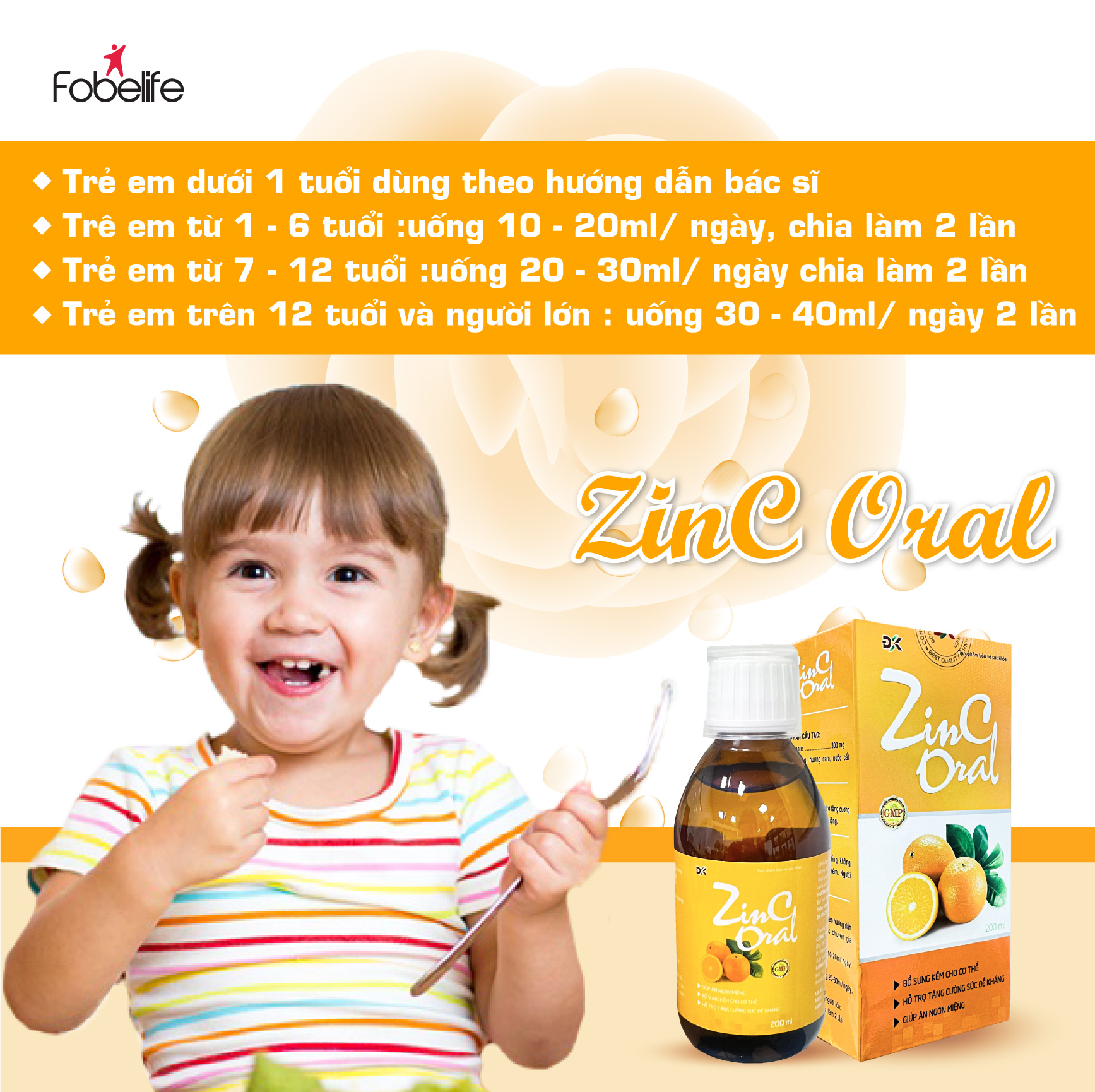 Chai Uống Giúp Ăn Ngon Miệng Tăng Cường Sức Đề Kháng ZinC Oral ( Chai 200ml )