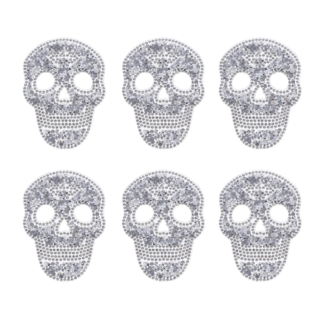 6 Miếng DIY Hộp Sọ Đá Dán Cường Lực Appliques Sắt trên Túi Quần Áo May
