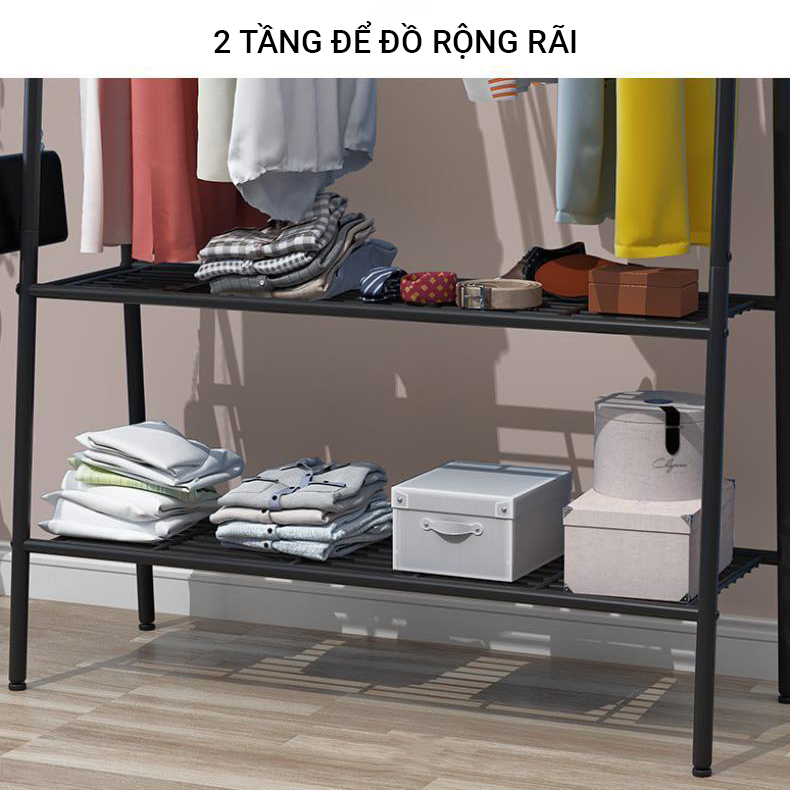 Giá treo quần áo 8 ngăn 2 thanh SIÊU CHƯA ĐỒ DOUBLE HANGER phong cách Hàn Quốc cao cấp cho cửa hàng VANDO, kệ giày kệ để đồ treo đồ tiện ích