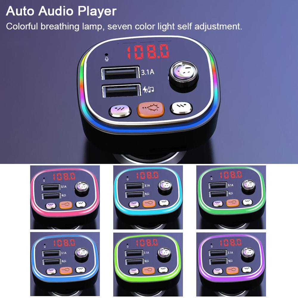 C20 Car FM Transmitter Dual USB Auto Audio Player Car BT MP3 Player with Colorful Light Car Driving Handsfree Call Accessory