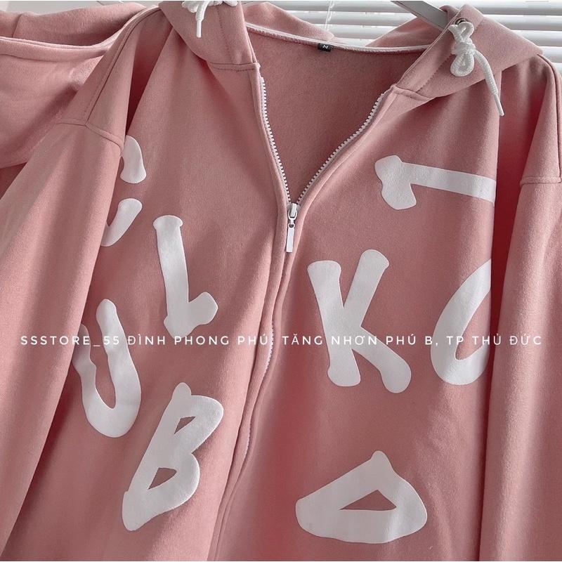Áo Khoác nỉ chữ cái UL màu hồng + xanh unisex ảnh thật