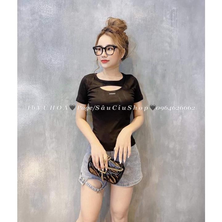 Áo thun nữ khoét ngực tay ngắn, Áo phông kiểu dáng ôm chất cotton mềm mại siêu xinh AN41