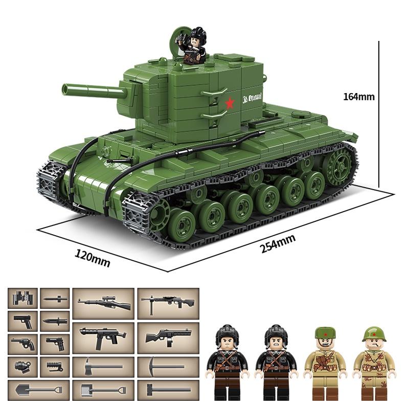 Đồ chơi Lắp ráp Xe Tăng hạng nặng KV-2, Quanguan 100239 Heavy Tank, Xếp hình thông minh, Mô hình Xe tăng