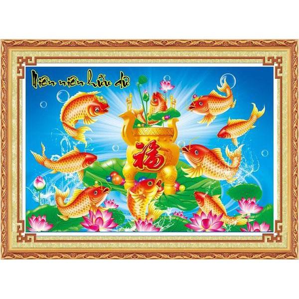 Tranh thêu chữ thập Niên niên hữu dư  DLH-222846