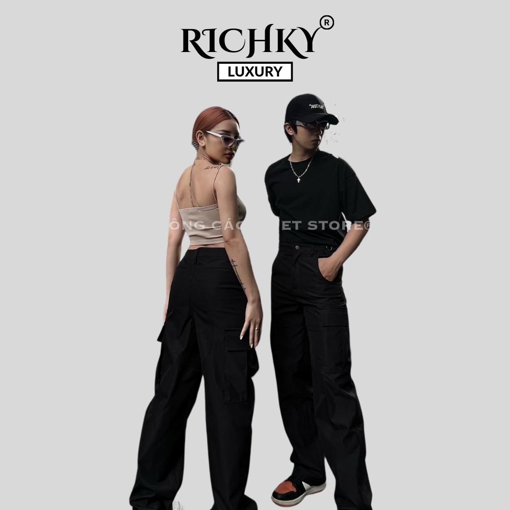 Quần Kaki Cargo Túi Hộp Ống Suông Richky Màu Đen Q111
