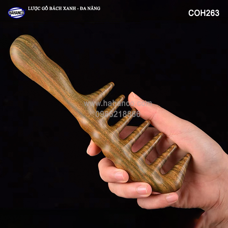 Lược gỗ thơm Bách Xanh răng thưa MÁT XA đa năng Chải tóc xoăn, rối, xù - Massage đầu giúp lưu thông máu đả thông kinh mạch, giảm nguy cơ đau đầu chóng mặt khi ngồi làm việc lâu - HAHANCO