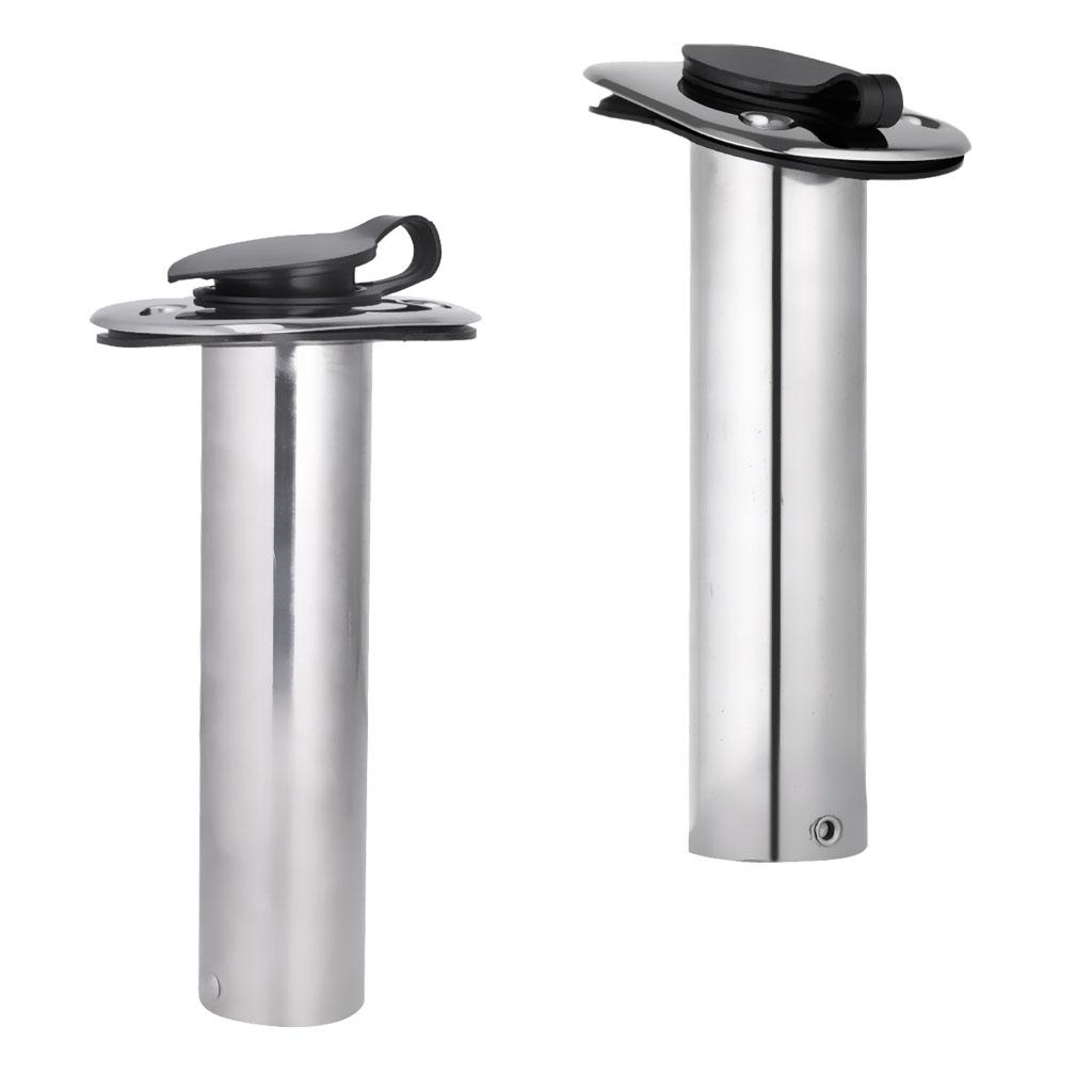 Flush Mount Fishing Boat Rod Holder Bracket with Cap Cover, Kayak Box Fishing Tackle Accessory Tool, Set of 2, Silver