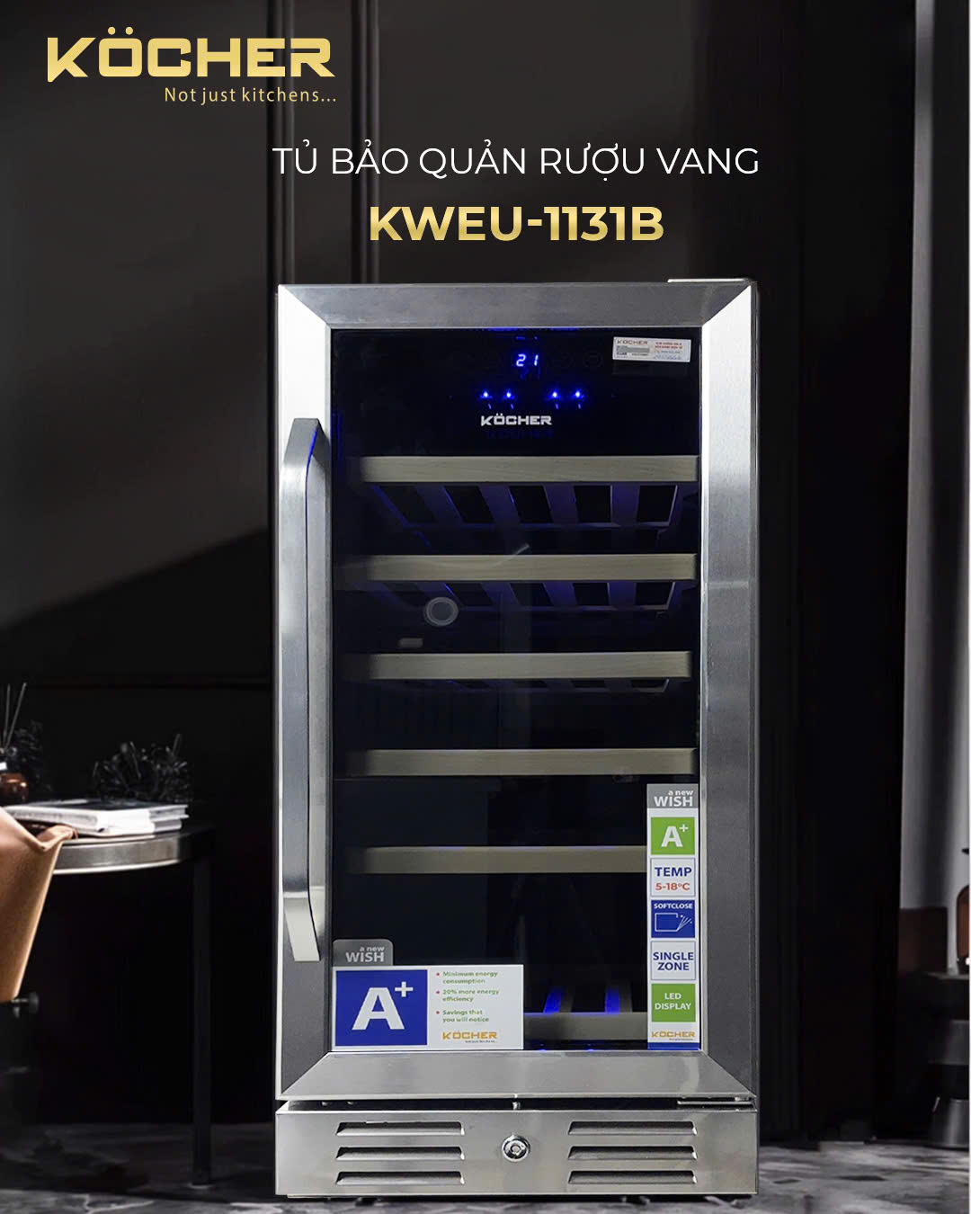 TỦ BẢO QUẢN RƯỢU VANG KWEU-1131B. Hàng chính hãng