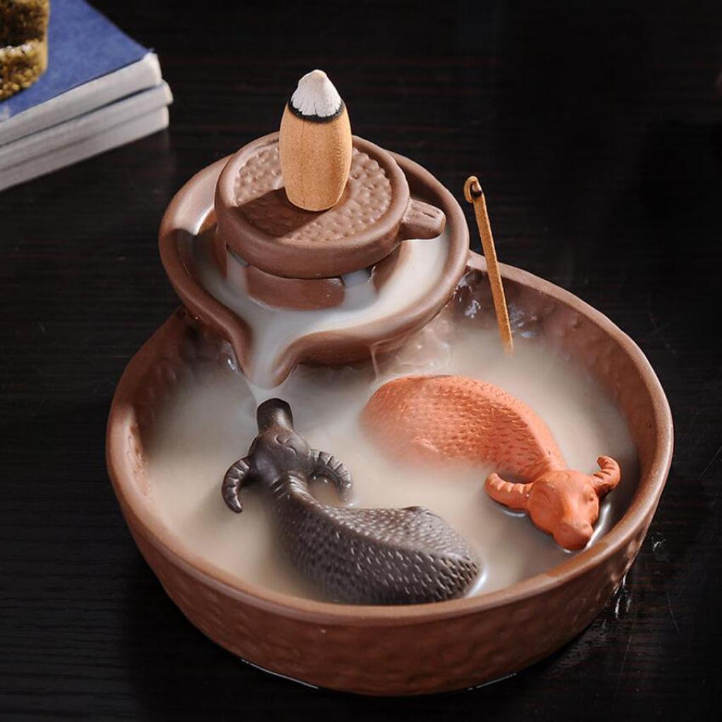 Incense Burner Backflow Censer Holder With 70pcs Sandalwood Incense Cones