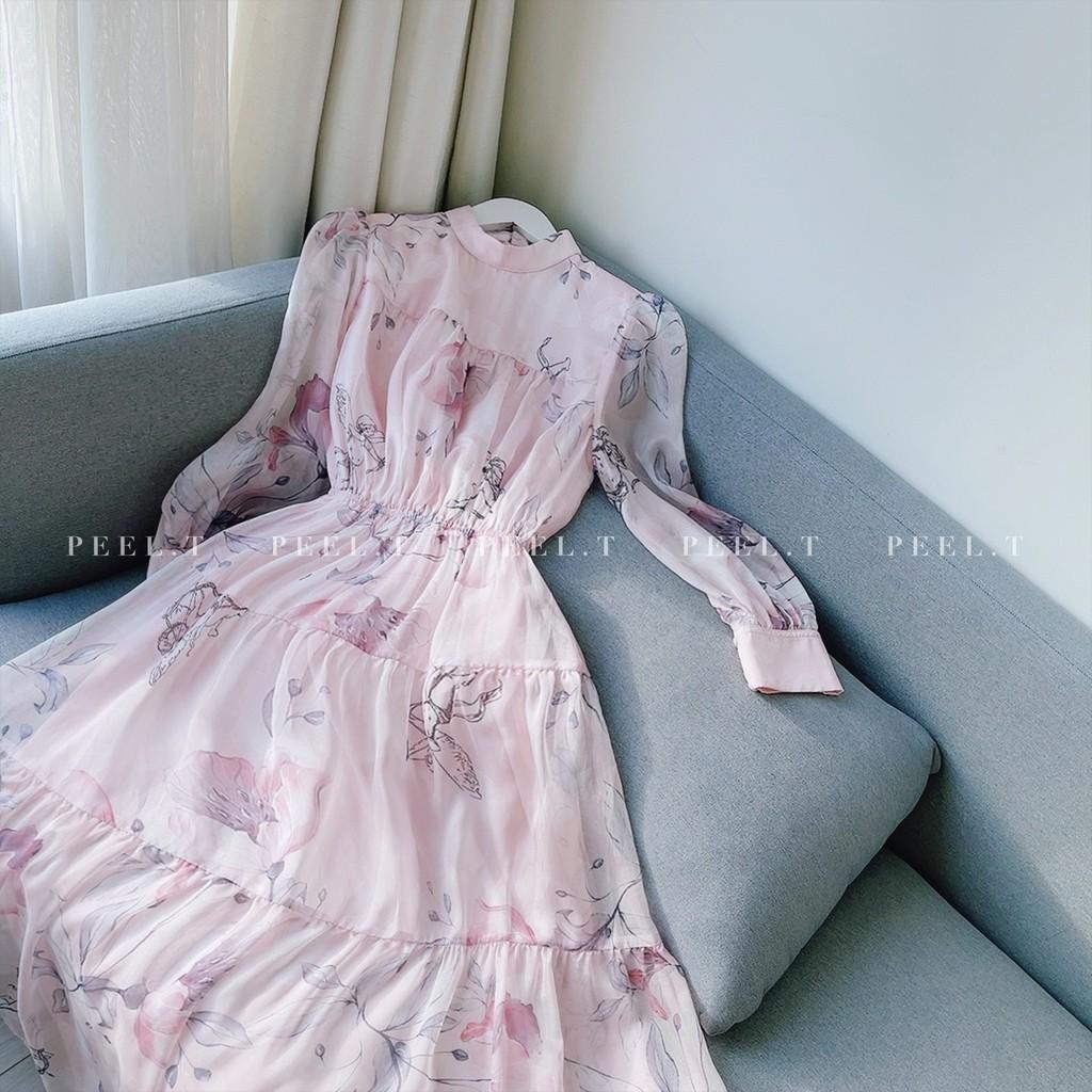 PEEL.T - Lava Dress - Đầm tơ maxi hoa hồng pastel đi chơi, đi tiệc