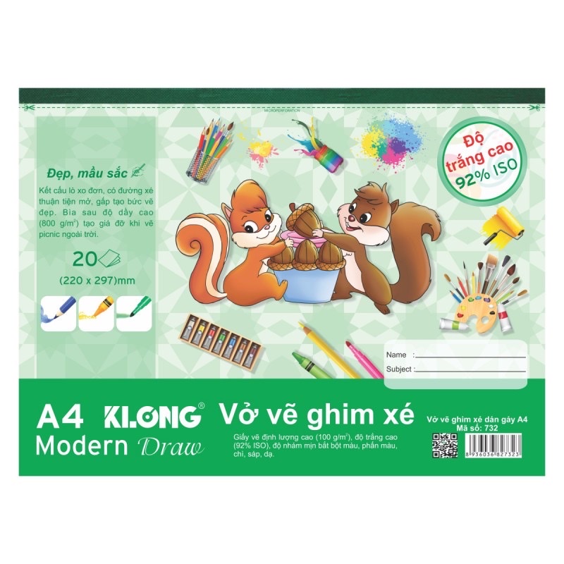 Vở vẽ dán gáy xé Klong A4 20 tờ 100/92 Ms 732, vở vẽ cho bé – VPP Thiên Ái