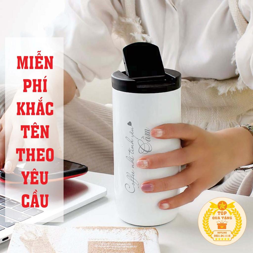 Cốc giữ nhiệt Coffee FREE KHẮC TÊN | Ly cafe giữ nhiệt 400ml 3 lớp inox 304 làm Quà tặng sinh nhật cho bạn gái bạn trai