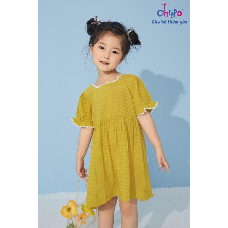 Váy cổ tròn Chippo cho bé gái chất liệu đũi lụa Váy Đầm cho bé từ 1 đến 5 tuổi (10-19Kg)