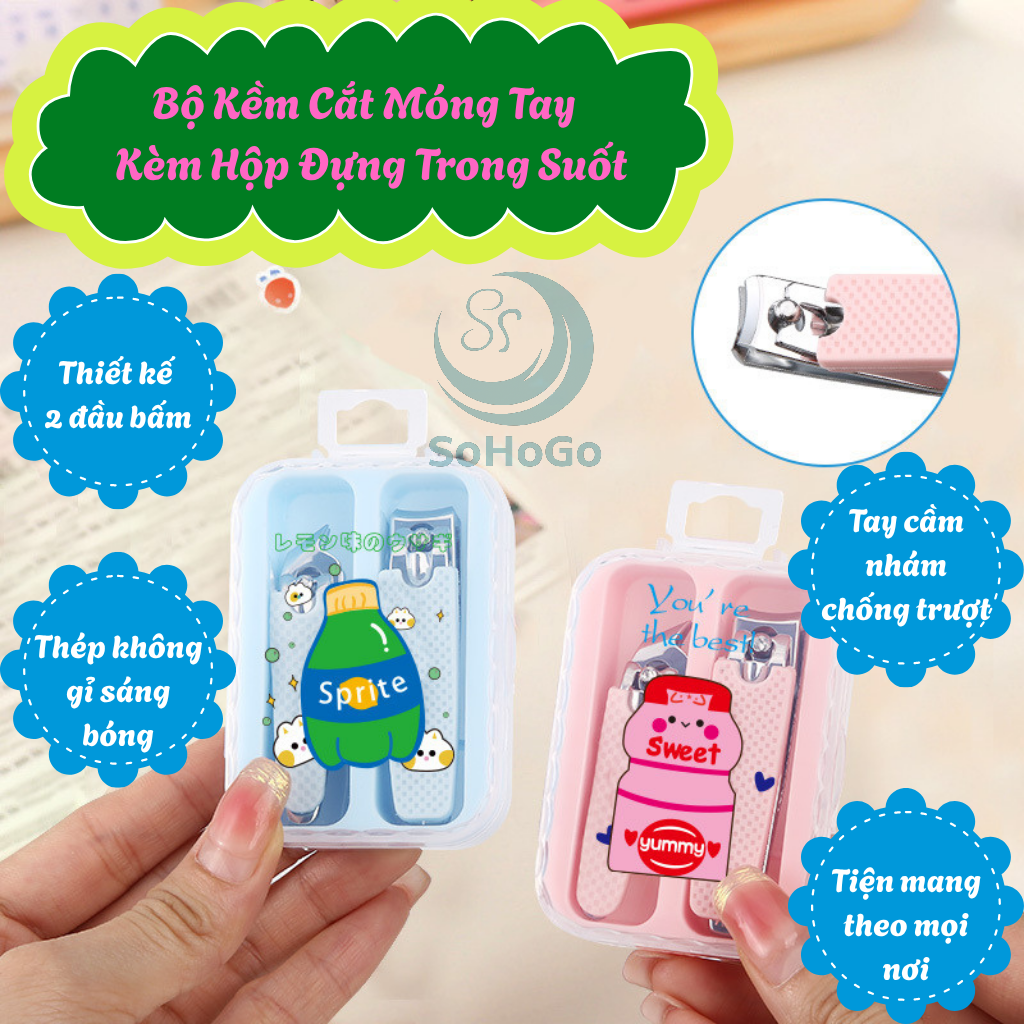 Bộ Cắt Móng Tay Mini Kèm Hộp Đựng Dễ Thương -Set Kềm Cắt Móng Tay Gọn Nhẹ Cute Cartoon -Dụng Cụ Cắt Móng Tay 2 Chiếc Trong Hộp Mini